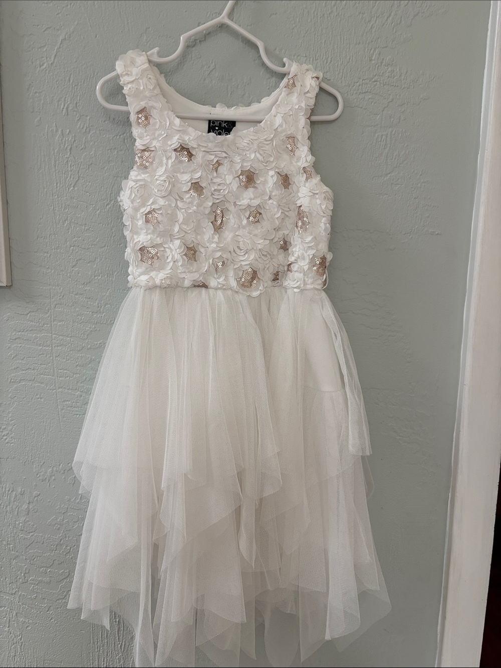 Pink Princess Ivory Floral Tulle Party Dress
